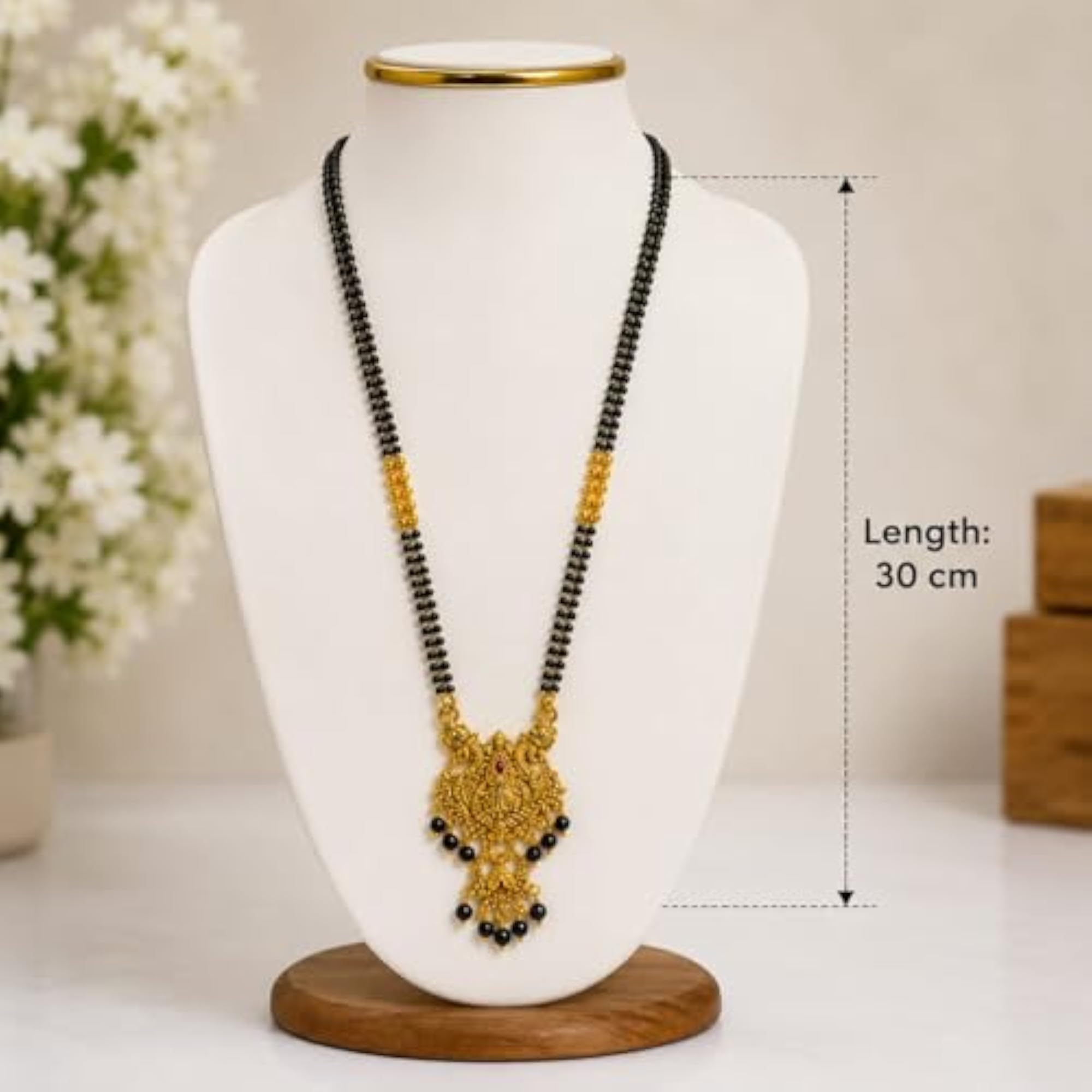 Gold Plated 2-Line Black Beads Chain Mangalsutra